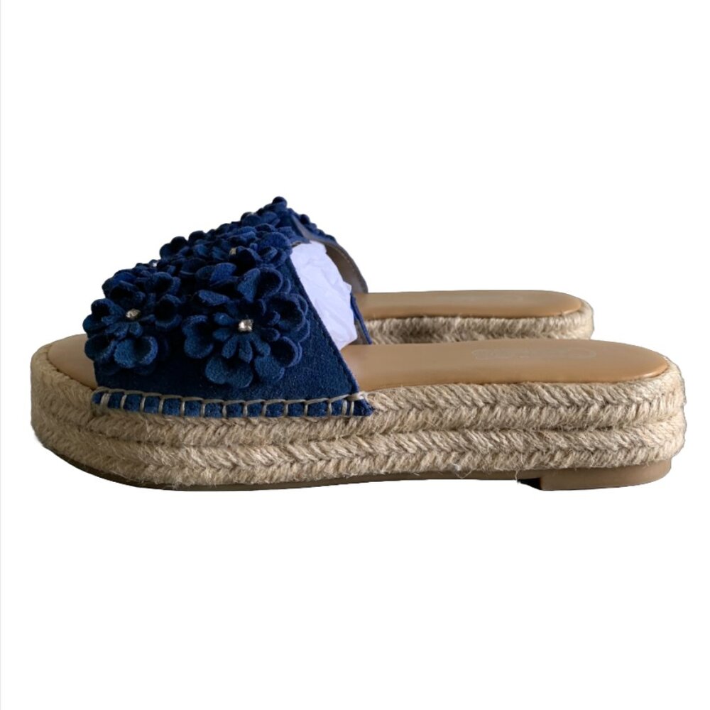 NWOB Carlos Santana Women's Chandler Blue Suede Rhinestone Floral Sandals Sz 5.5 - Picture 3 of 5